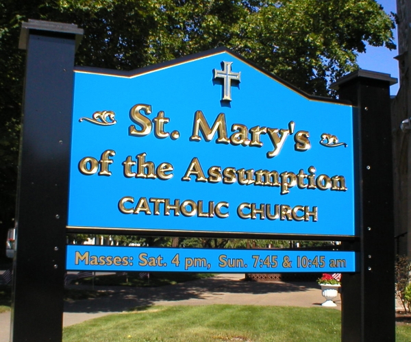 Carved Signs, Painted Signs, Church Signs, Wood Post Signs :: church signs, sign installation, painted signs, custom church signs, gold leaf church signs :: Waterford, NY